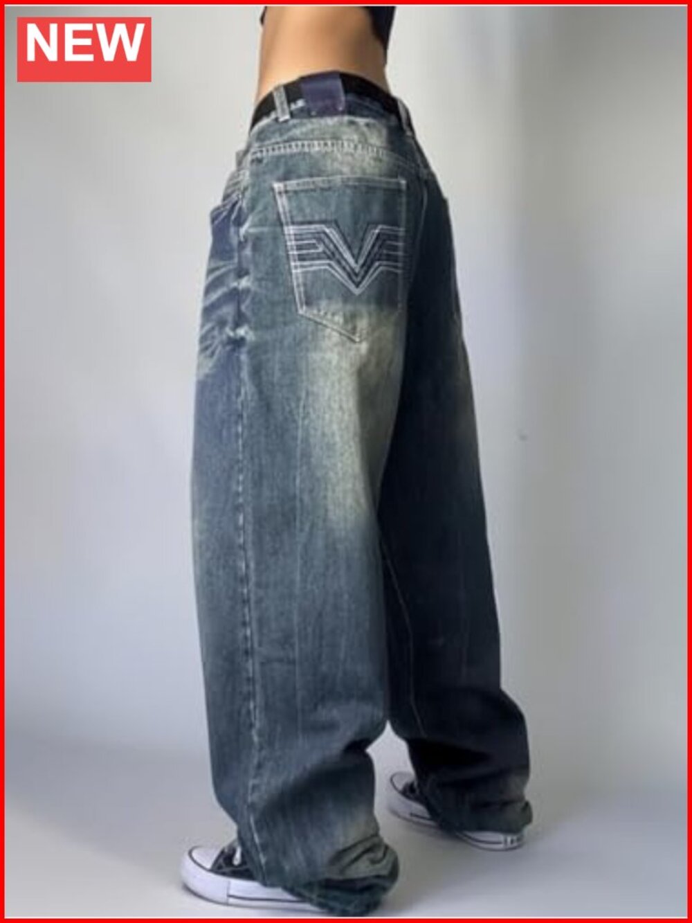 Boyfriend Hip Hop 90s Vintage Baggy Jeans Loose Denim Pants Mid Waist - Picture 3 of 5
